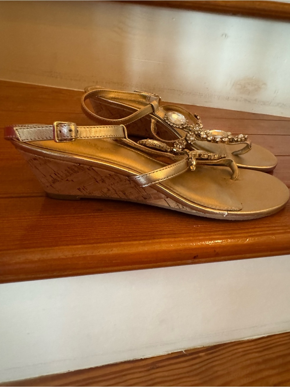 Lilly Pulitzer Gold Jeweled T-Strap Wedge Sandals - Picture 3 of 7